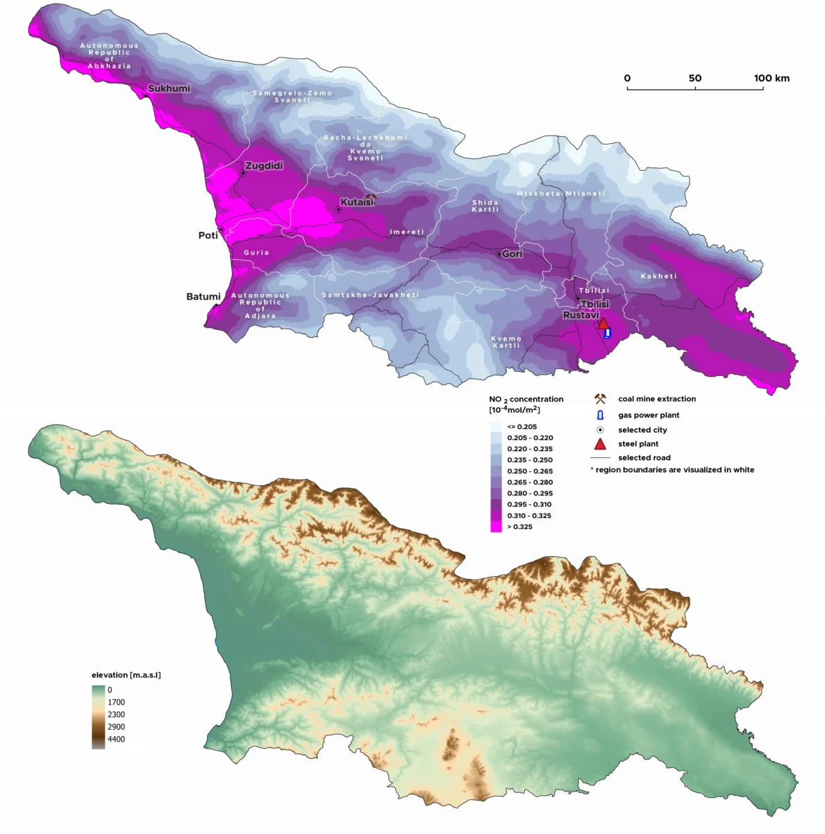 Interactive map of CO concentrations in Georgia