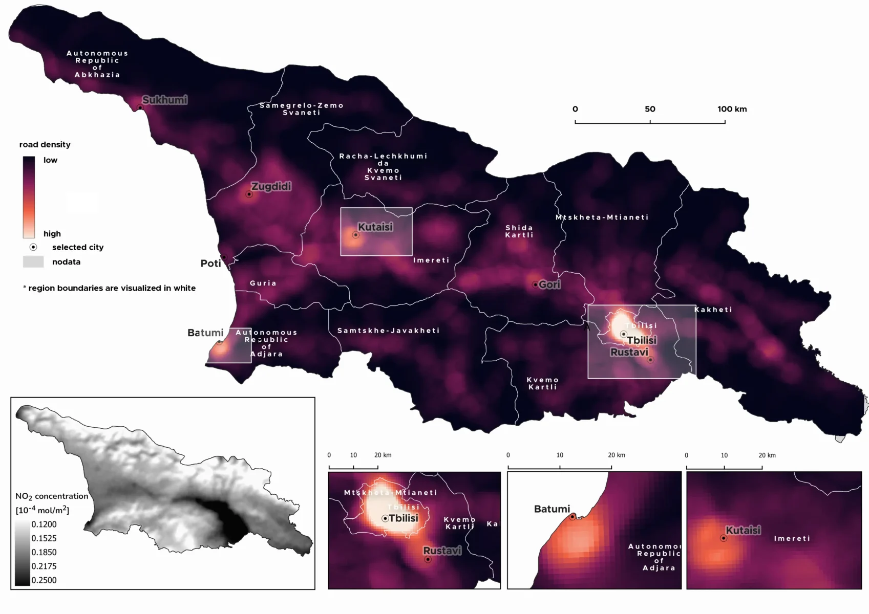Map of NO2 concentrations in Georgia