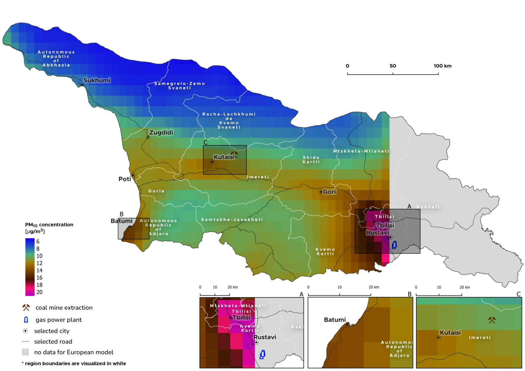 Interactive Map of PM10 pollution in Georgia
